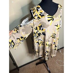 Susan Graver Women's Floral Cold Shoulder Blouse Top Boho Size 2X Summer Spring